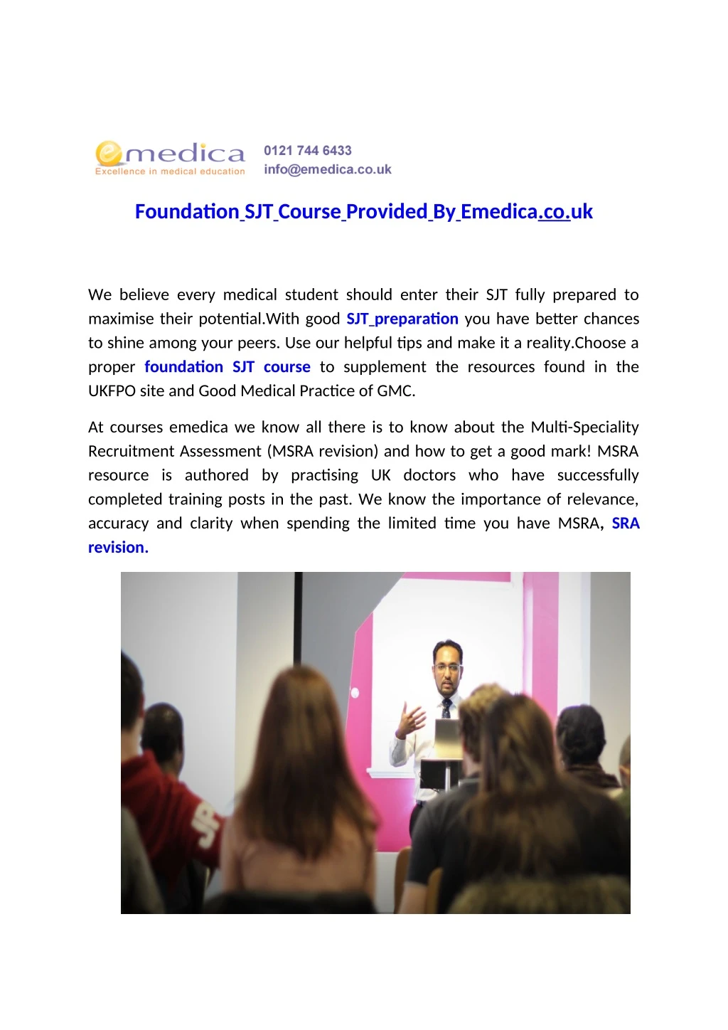 foundation sjt course provided by emedica co uk