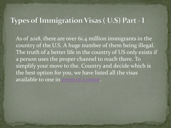 Types of Immigration Visas ( U.S) Part - I