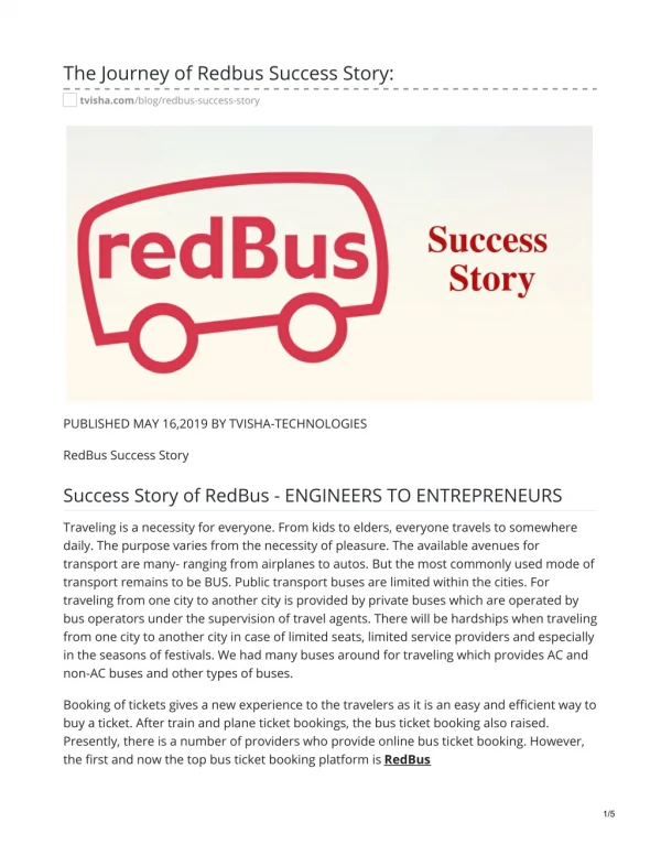 RedBus Success Story - The Journey of Redbus Success Story