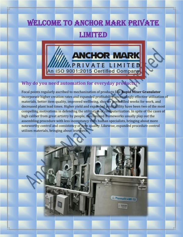 Rapid Mixer Granulator, Capsule Filling Machine - www.anchormark.com