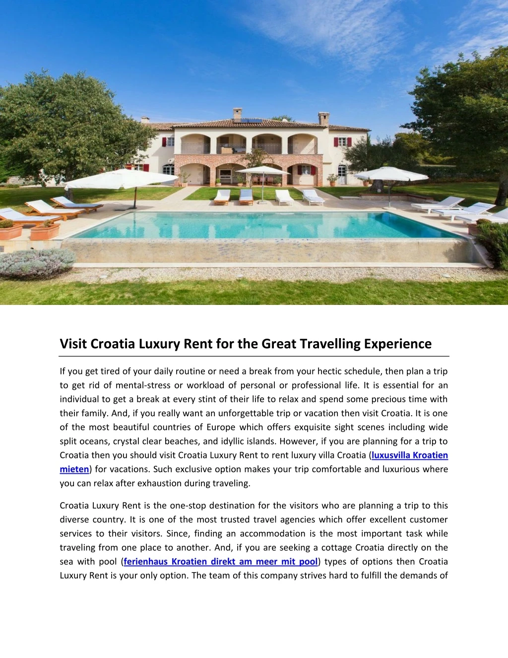 visit croatia luxury rent for the great