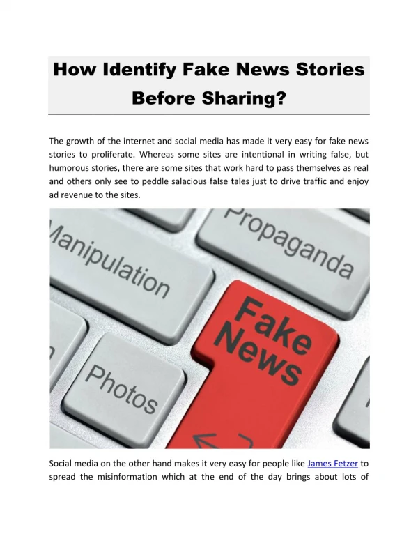 How Identify Fake News Stories Before Sharing?