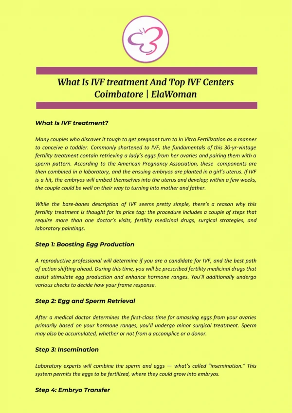 What Is IVF treatment And Top IVF Centers Coimbatore | ElaWoman