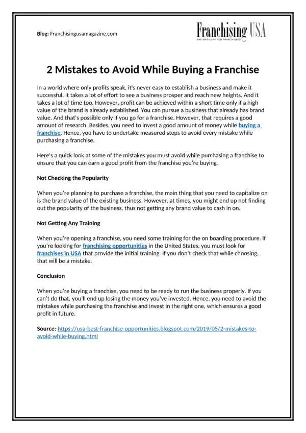 2 Mistakes to Avoid While Buying a Franchise