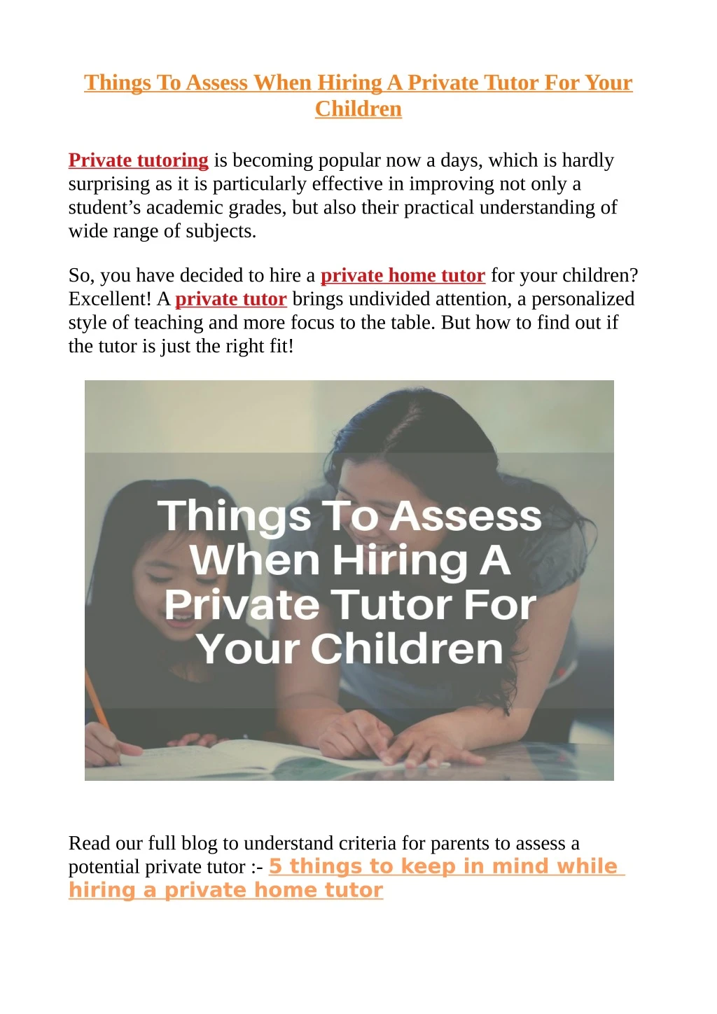 things to assess when hiring a private tutor