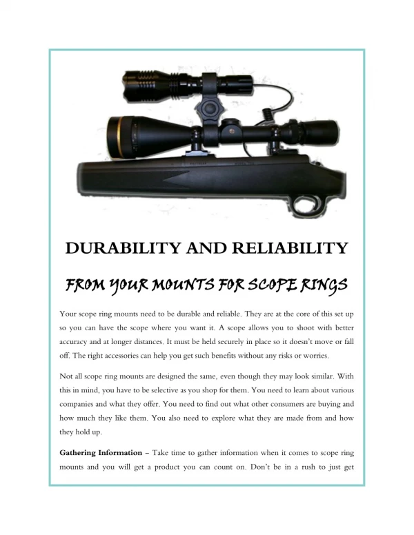 Durability and Reliability from your Mounts for Scope Rings