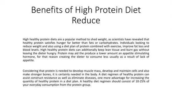 Benefits of High Protein Diet Regimens