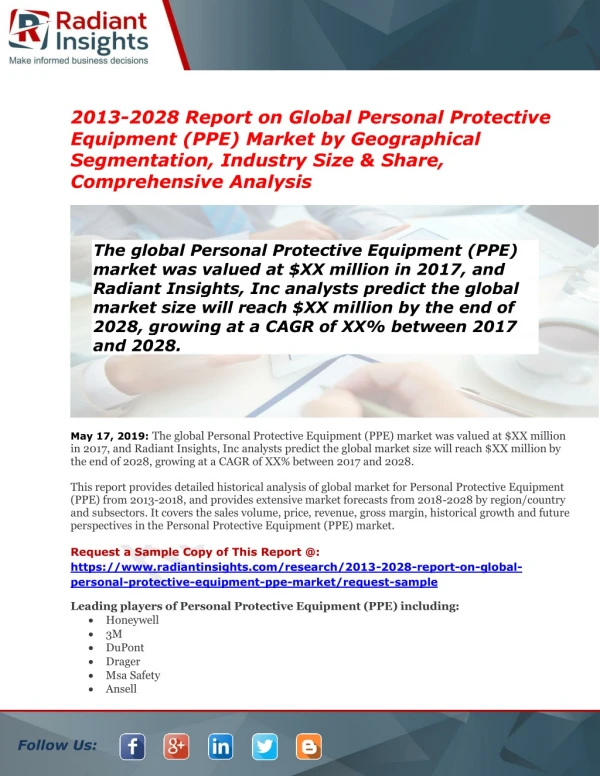 Personal Protective Equipment (PPE) Market : Future Demand, Market Analysis & Outlook to 2028