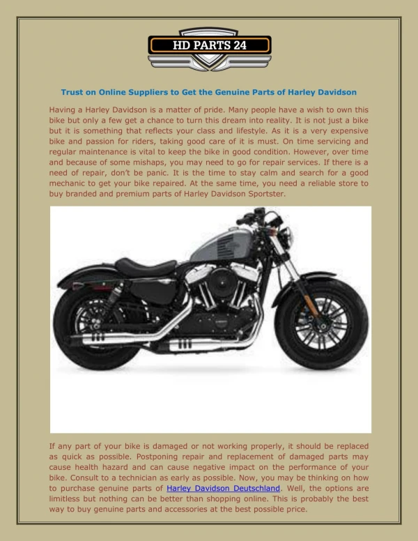 Trust on Online Suppliers to Get the Genuine Parts of Harley Davidson