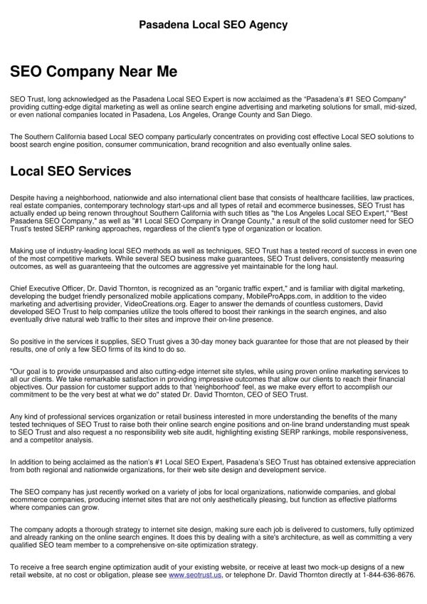 pasadena local seo agency