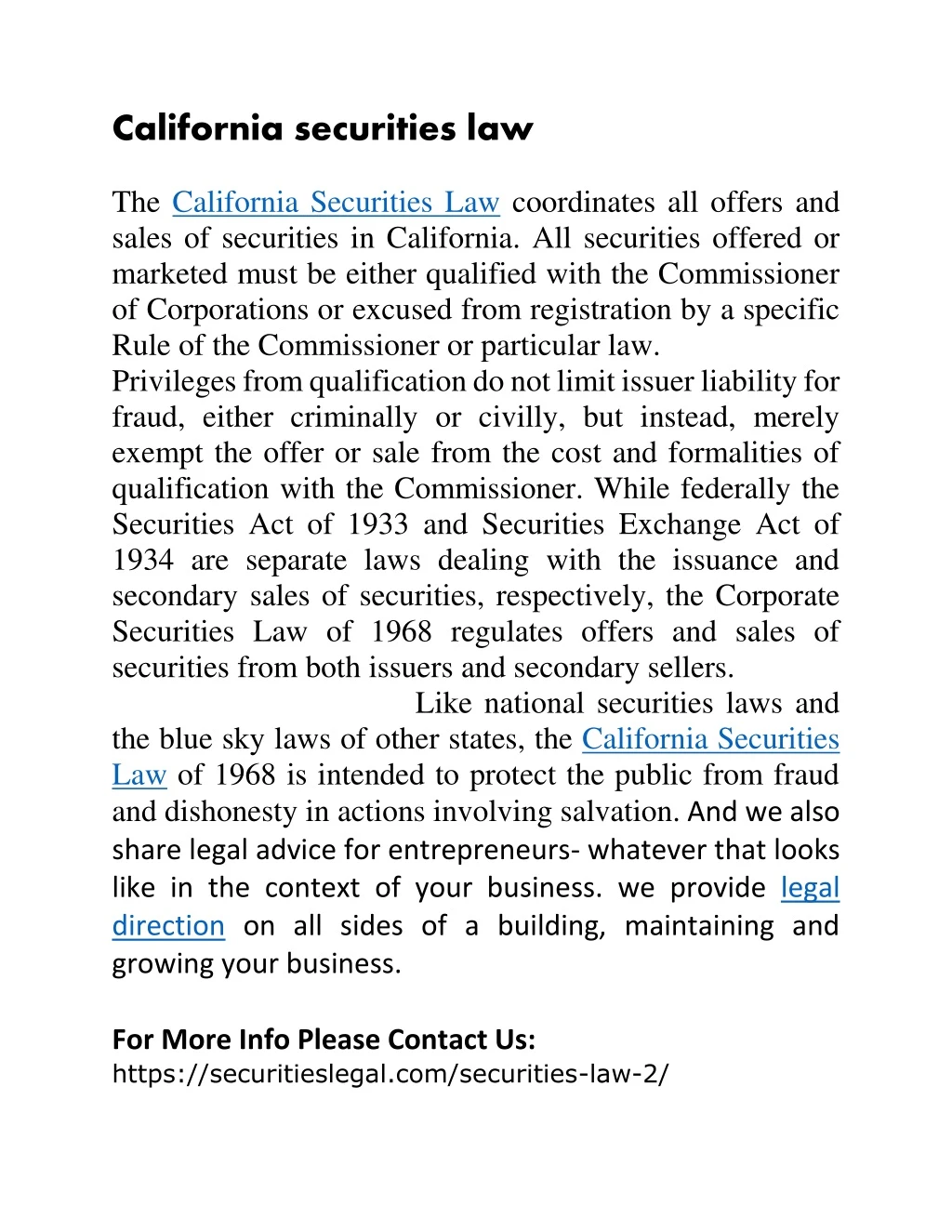 california securities law the california