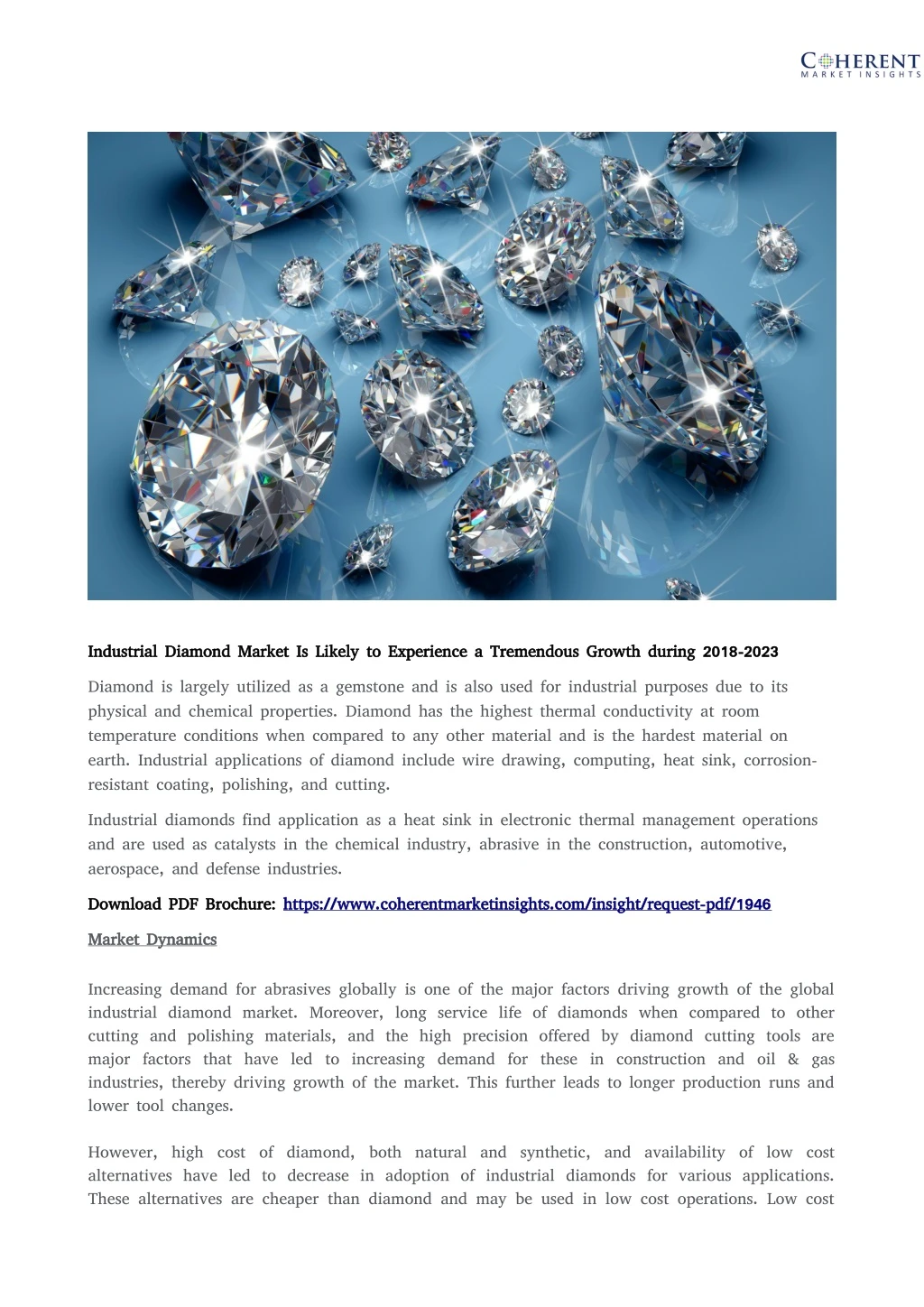 industrial diamond market is likely to experience