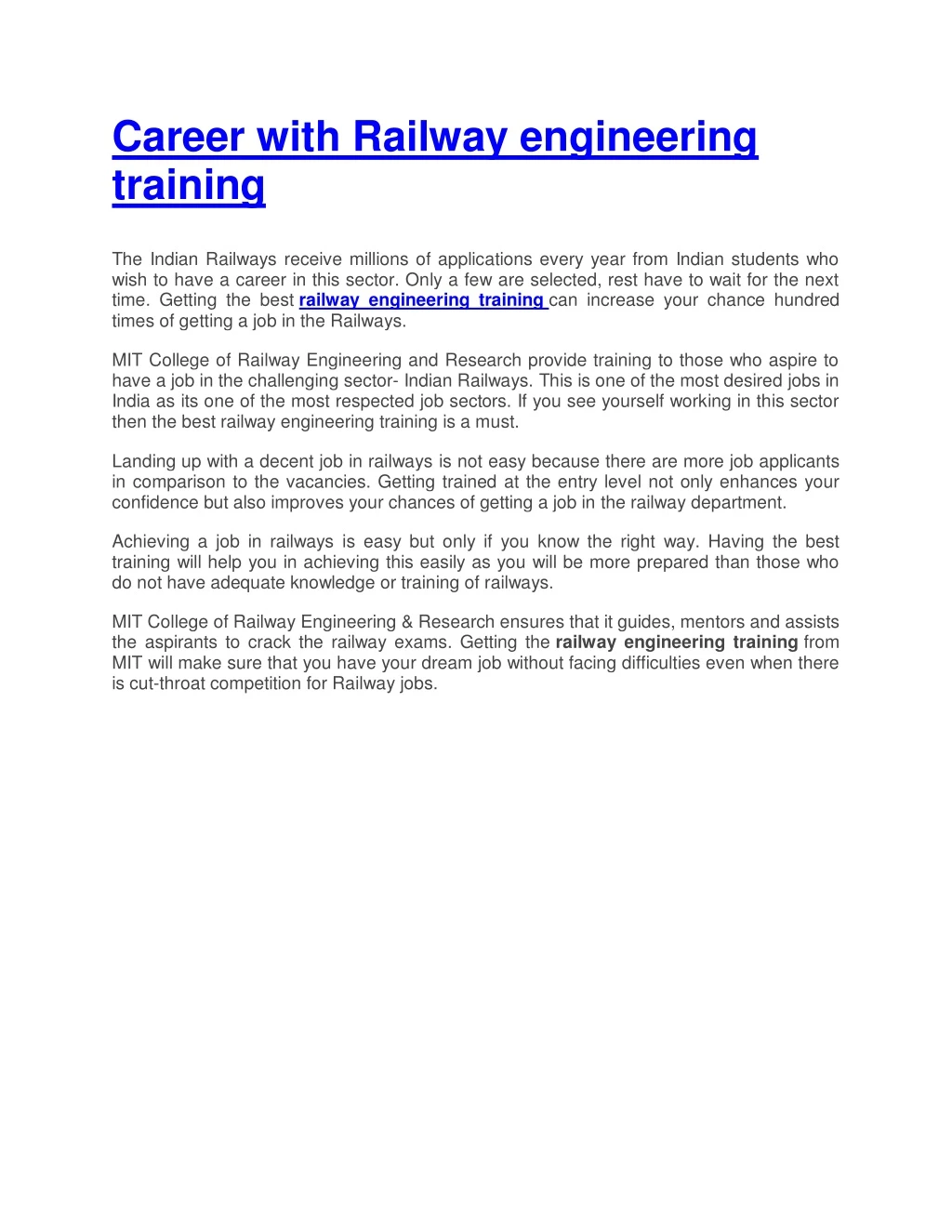 career with railway engineering training