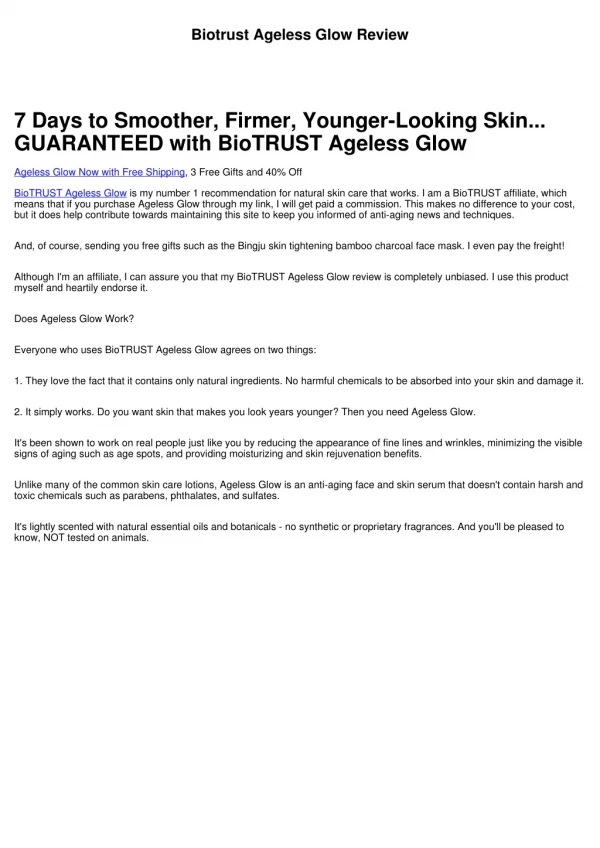 Biotrust Ageless Glow Review