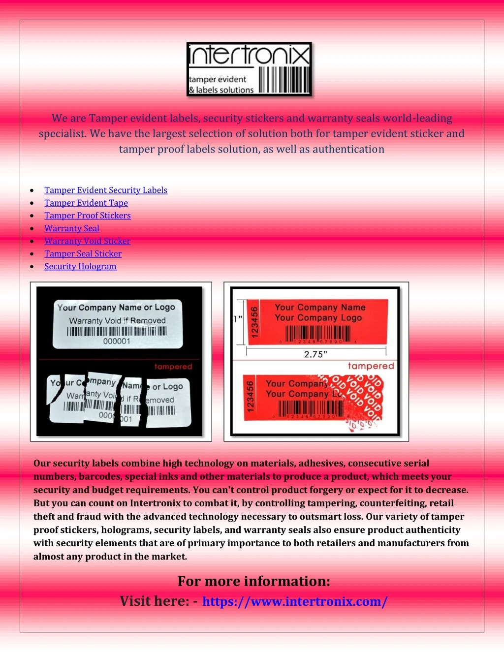 we are tamper evident labels security stickers