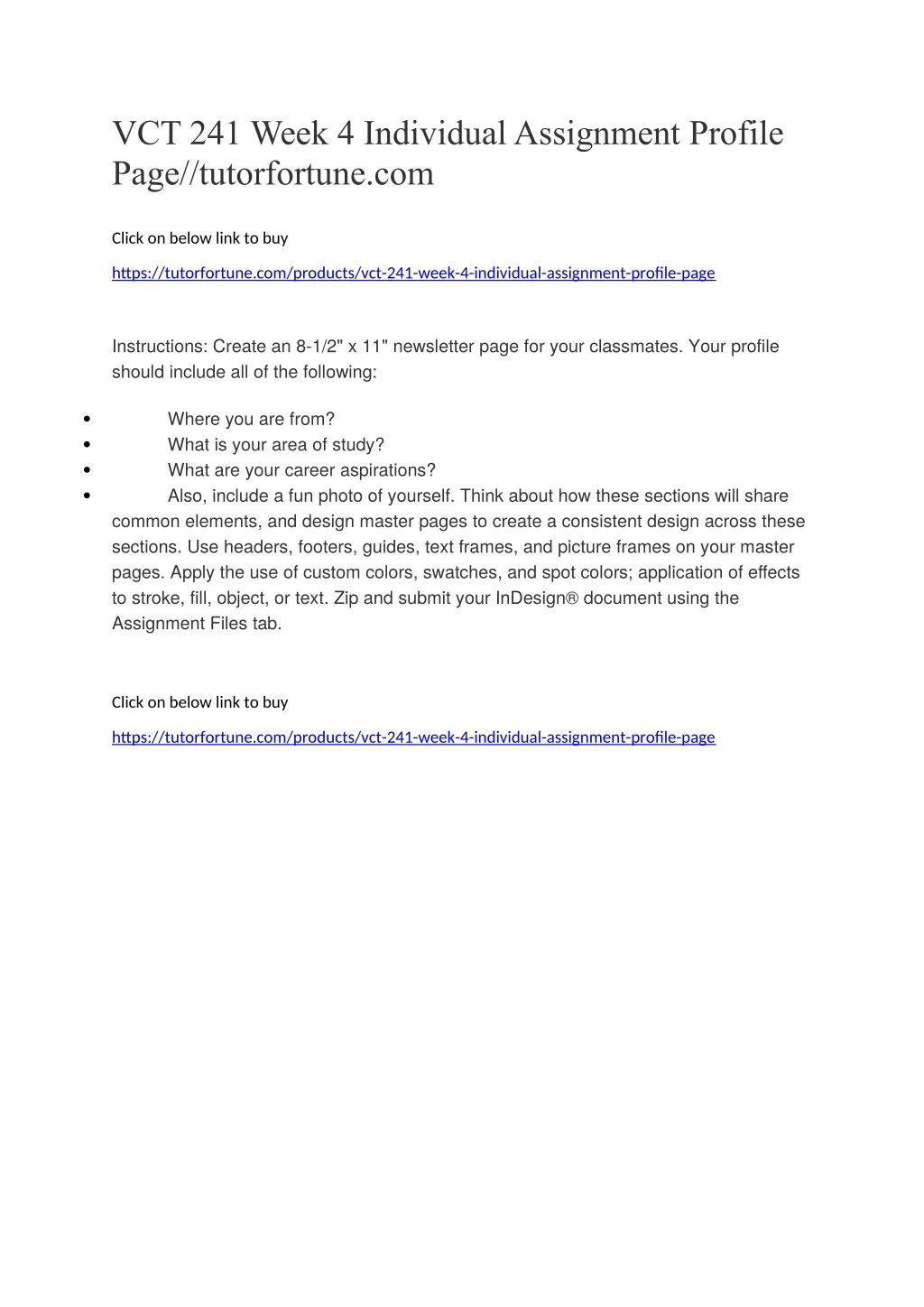 vct 241 week 4 individual assignment profile page