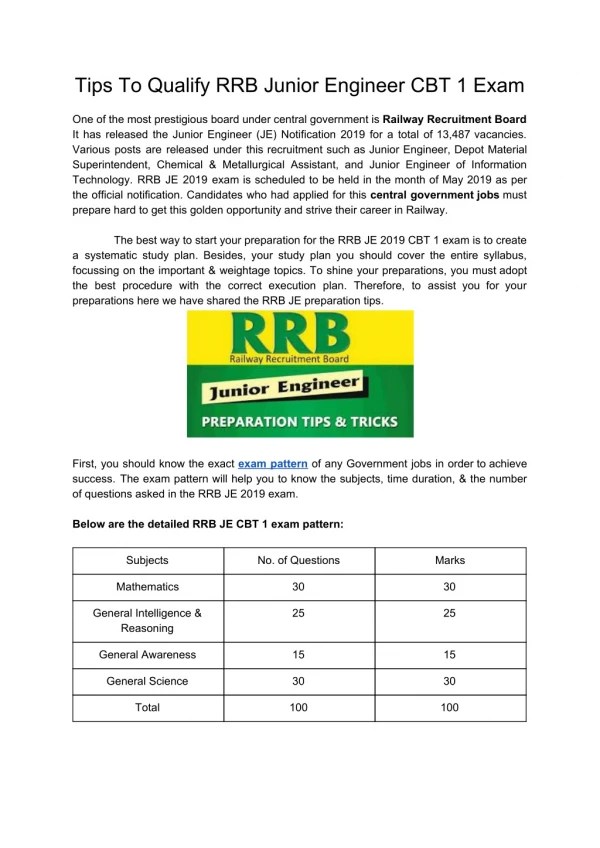 Tips To Qualify RRB Junior Engineer CBT 1 Exam