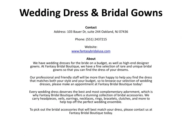 Wedding Dress & Bridal Gowns