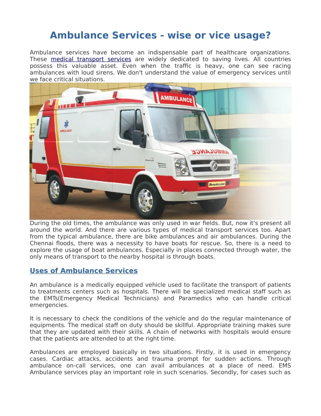 ambulance services wise or vice usage