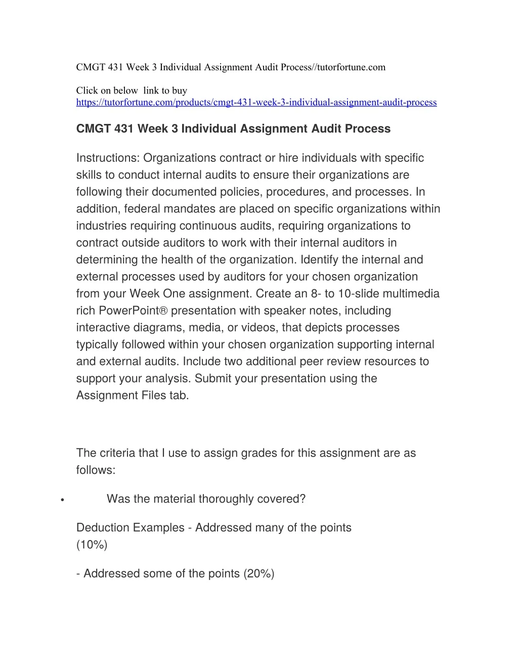 cmgt 431 week 3 individual assignment audit