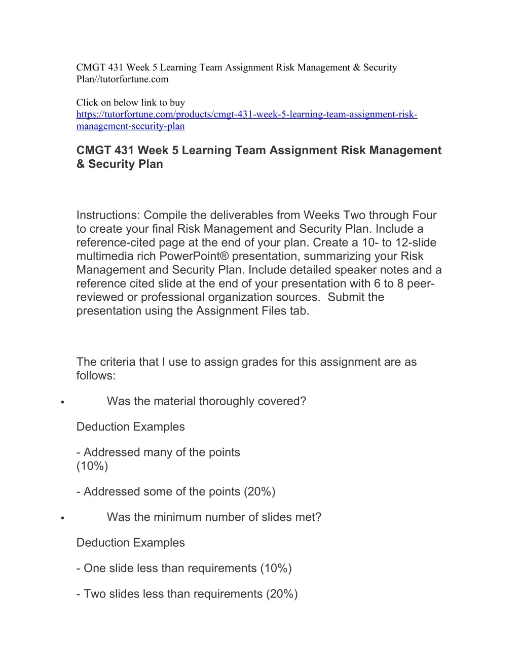 cmgt 431 week 5 learning team assignment risk