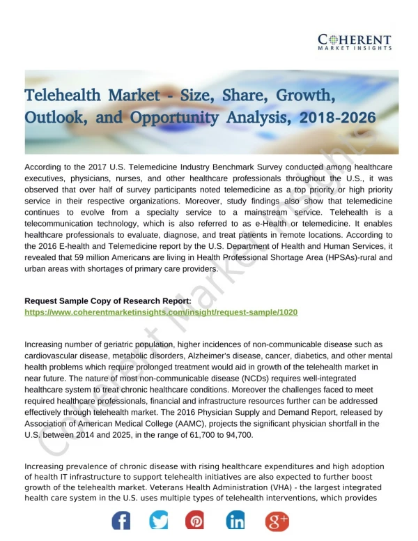 Telehealth Market Analysis On Prime Factors Ensuring Rapid Growth: Analysis By World's Top Key Players to 2026