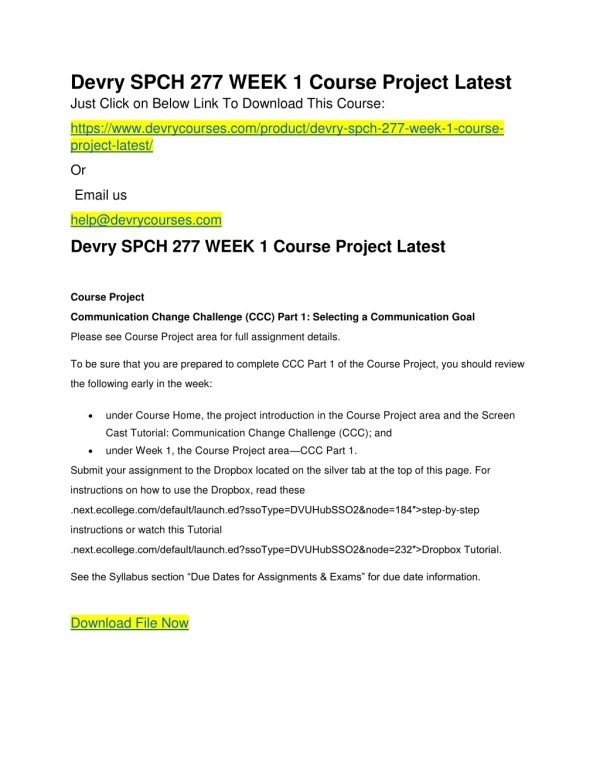 Devry SPCH 277 WEEK 1 Course Project Latest
