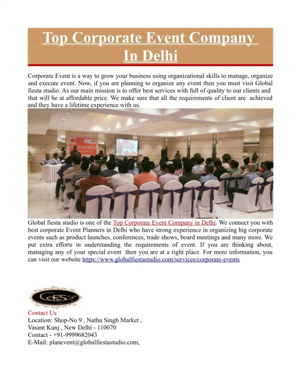 Top Corporate Event Company in Delhi