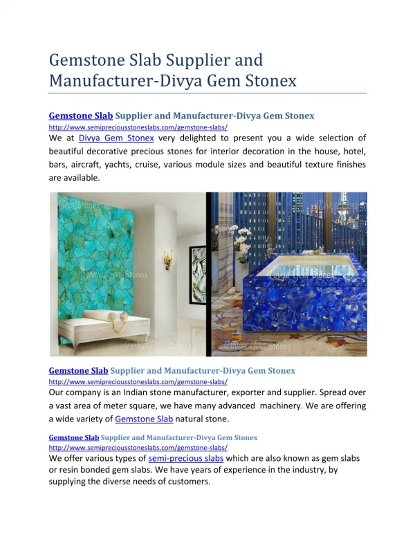 Gemstone Slab Supplier and Manufacturer-Divya Gem Stonex