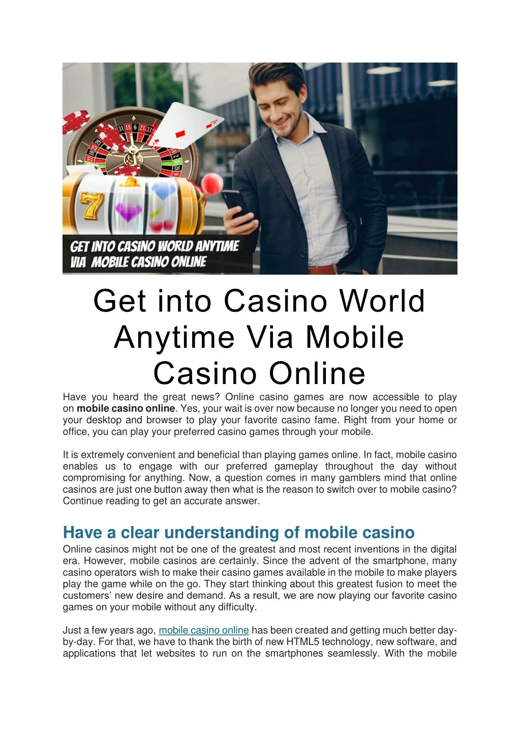 get into casino world anytime via mobile casino