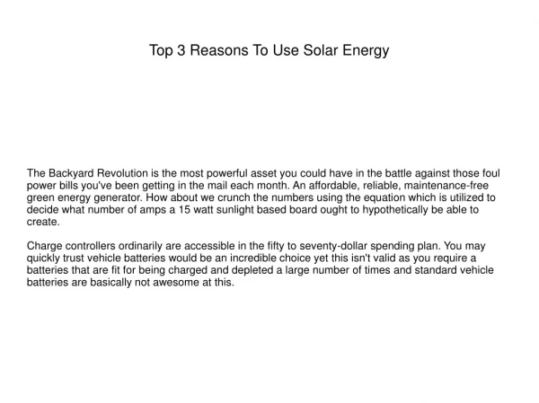 Top 3 Reasons To Use Solar Energy