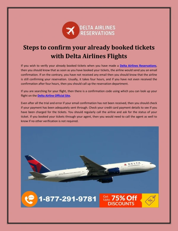 Steps to confirm your already booked tickets with Delta Airlines Flights