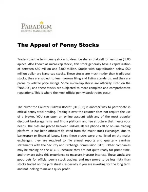 The Appeal of Penny Stocks