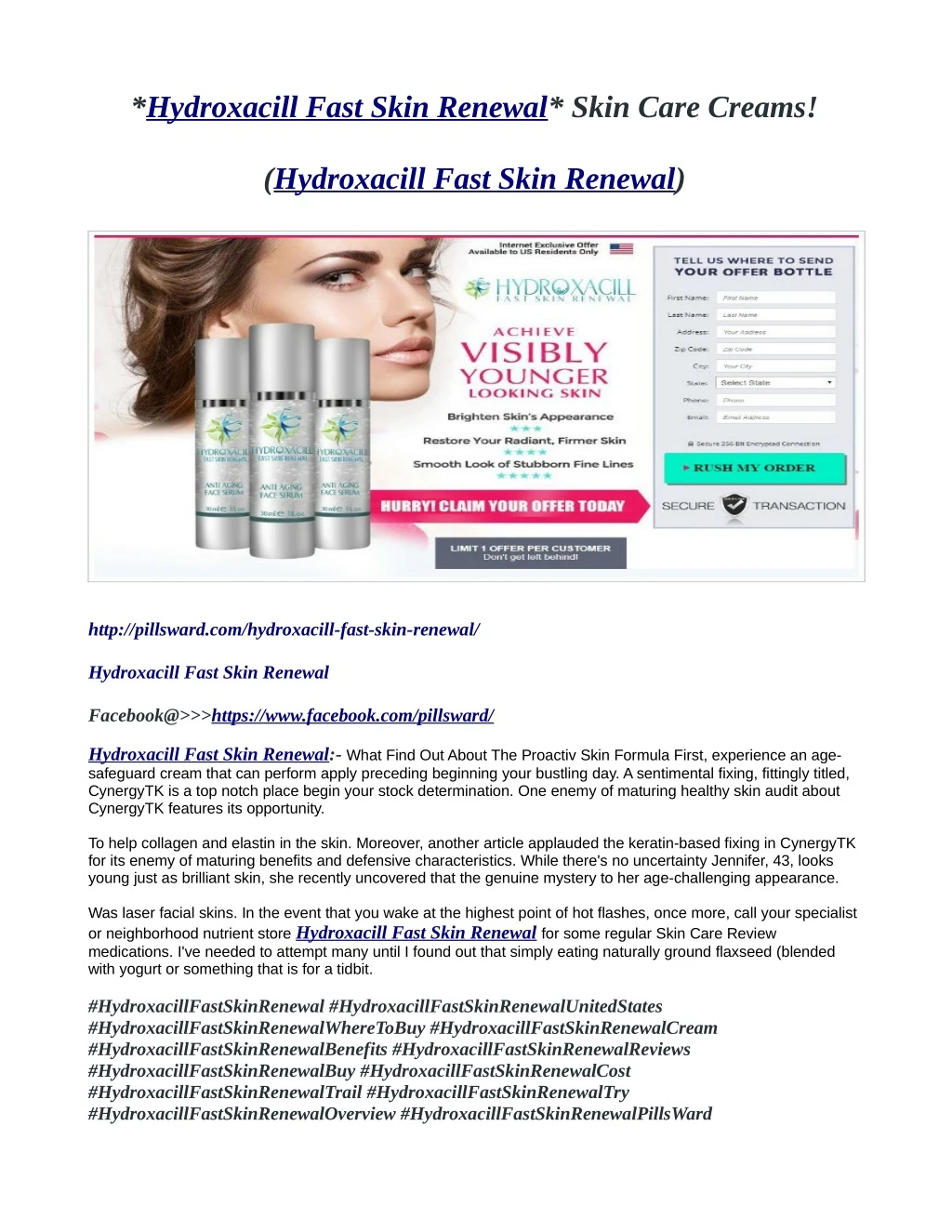 hydroxacill fast skin renewal skin care creams