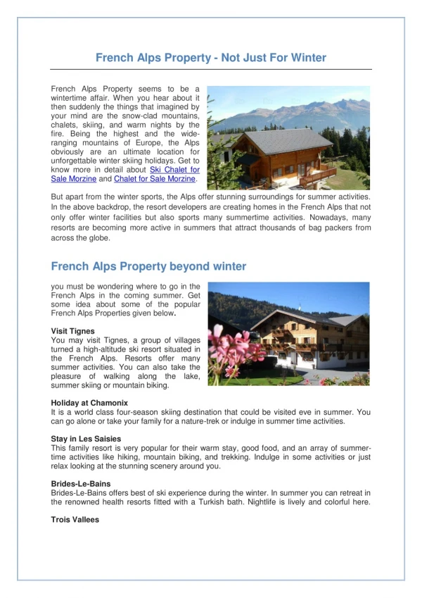 French Alps Property - Not Just For Winter
