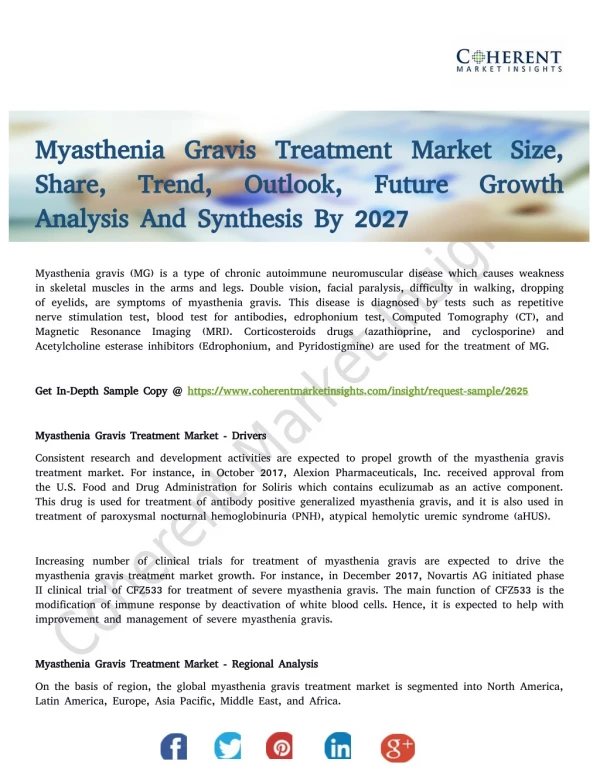 Myasthenia Gravis Treatment Market Current and Future Scenario of The Market till 2027