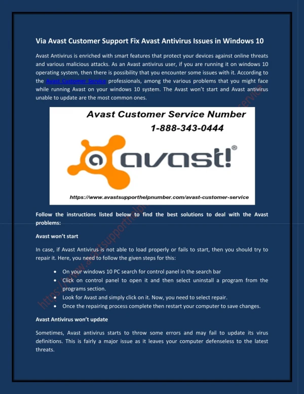 Via Avast Customer Support Fix Avast Antivirus Issues in Windows 10