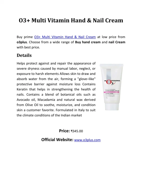 O3 Multi Vitamin Hand & Nail Cream