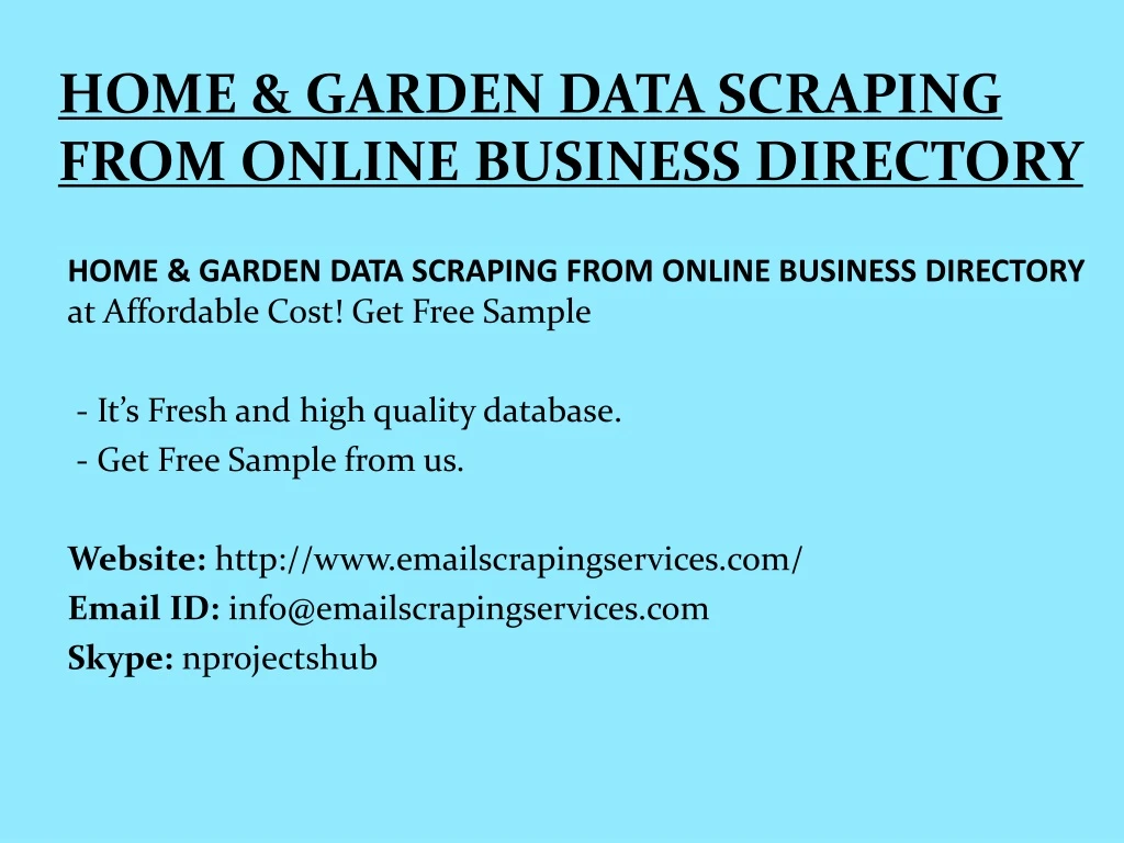 home garden data scraping from online business directory