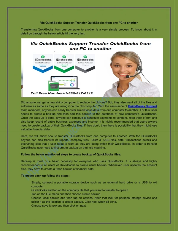 Via QuickBooks Support Transfer QuickBooks from one PC to another