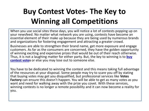 Buy Contest Votes- The Key to Winning all Competitions