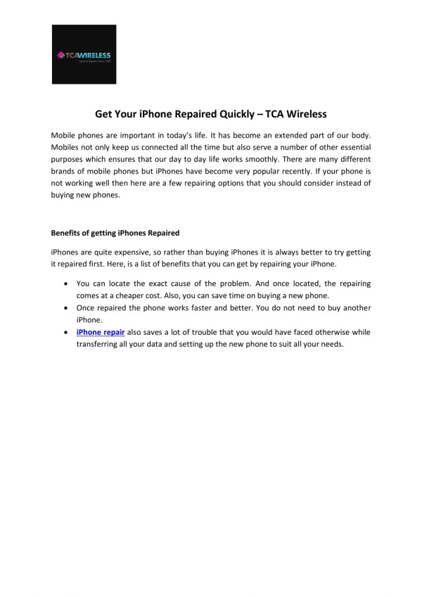 GET YOUR IPHONE REPAIRED QUICKLY – TCA WIRELESS