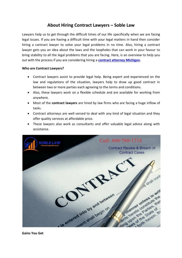 About Hiring Contract Lawyers – Soble Law
