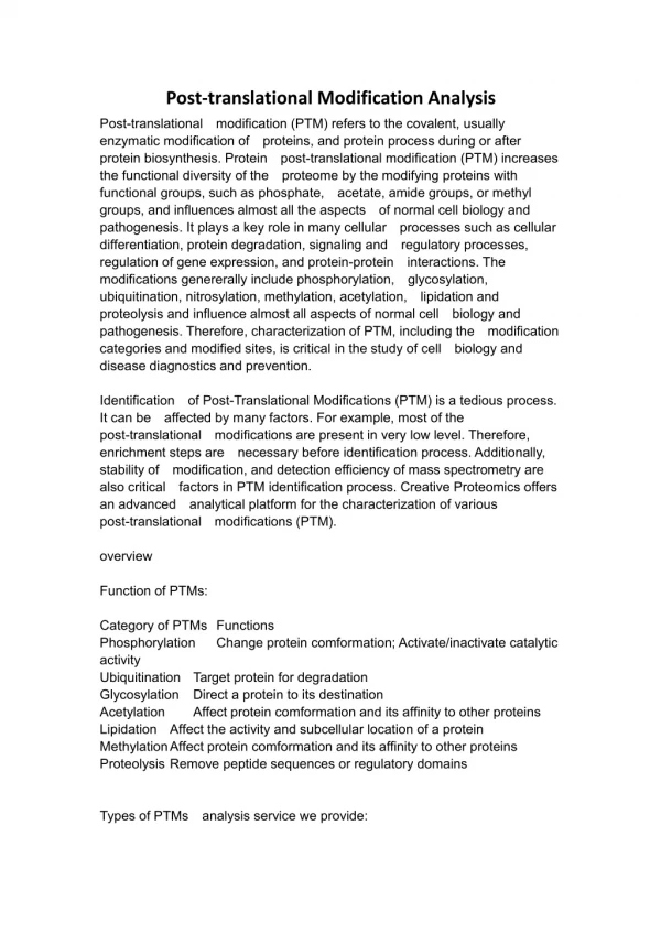 Post-translational Modification Analysis