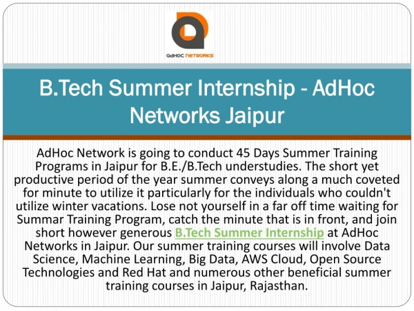 B.Tech Summer Internship - AdHoc Networks