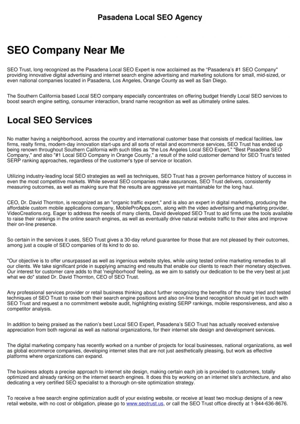 pasadena local seo agency