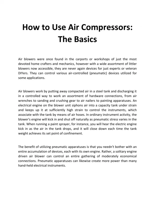 How to Use Air Compressors: The Basics