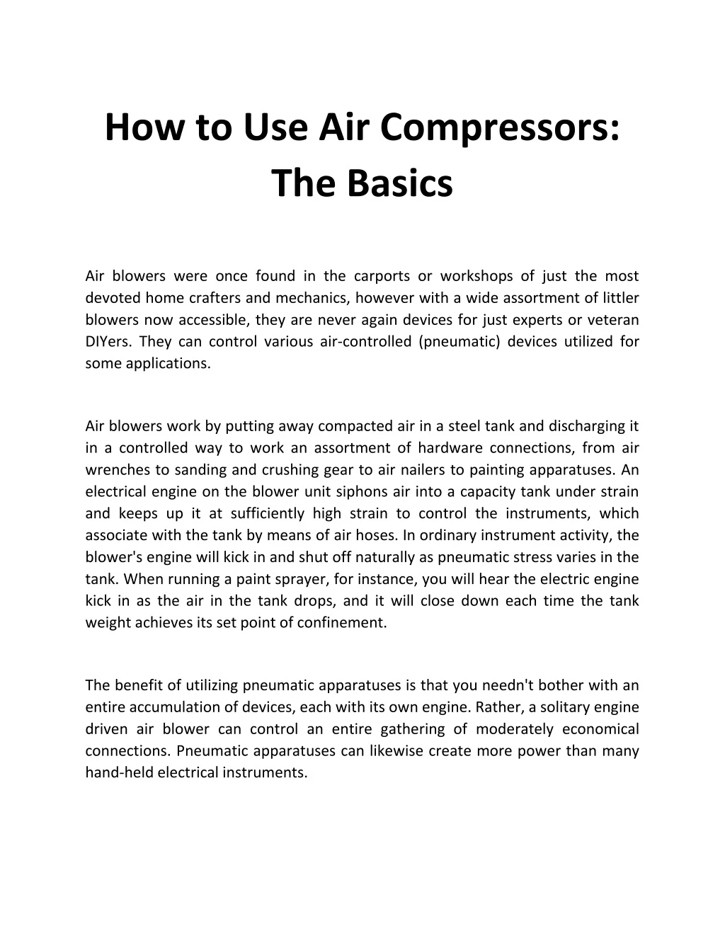 how to use air compressors the basics