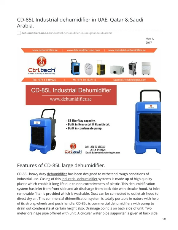 CD-85L Industrial dehumidifier in UAE, Qatar & Saudi Arabia. #dehumidifier
