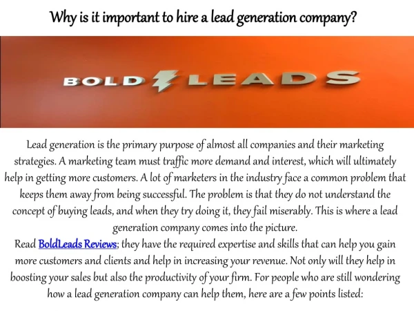 Why is it important to hire a lead generation company?